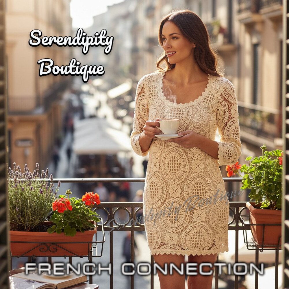 French Connection Vintage All Over Crochet Lace Cotton Fully Lined Mini Dress - Picture 6 of 11